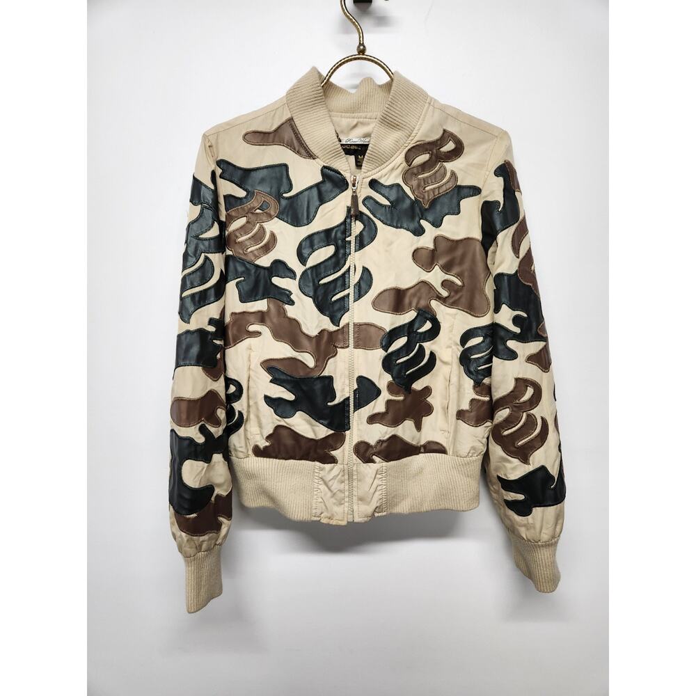 Vintage Rare Rocawear Women's Camouflage Bomber Jacket, Size M, Tan/Multi Flawed